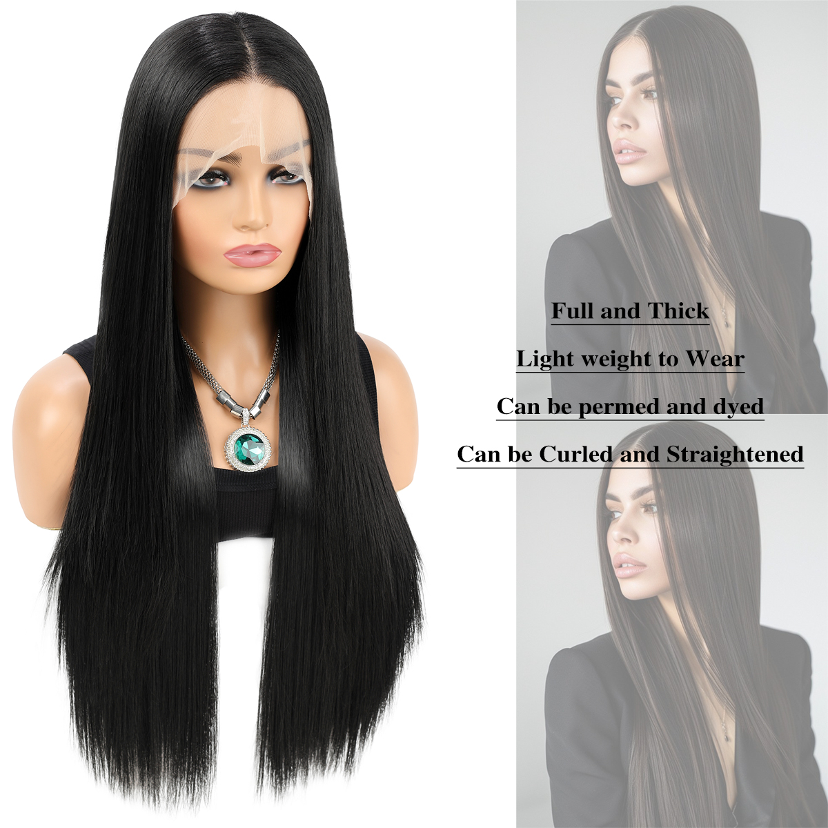 Wholesale & Custom 13x4 HD Lace Front Straight Wig, 26 Inch Long Sleek Synthetic Lace Wig with Natural Hairline