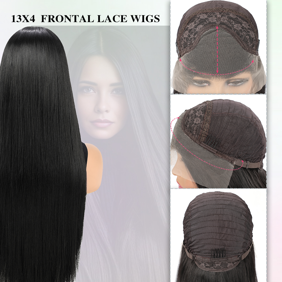 Wholesale & Custom 13x4 HD Lace Front Straight Wig, 26 Inch Long Sleek Synthetic Lace Wig with Natural Hairline