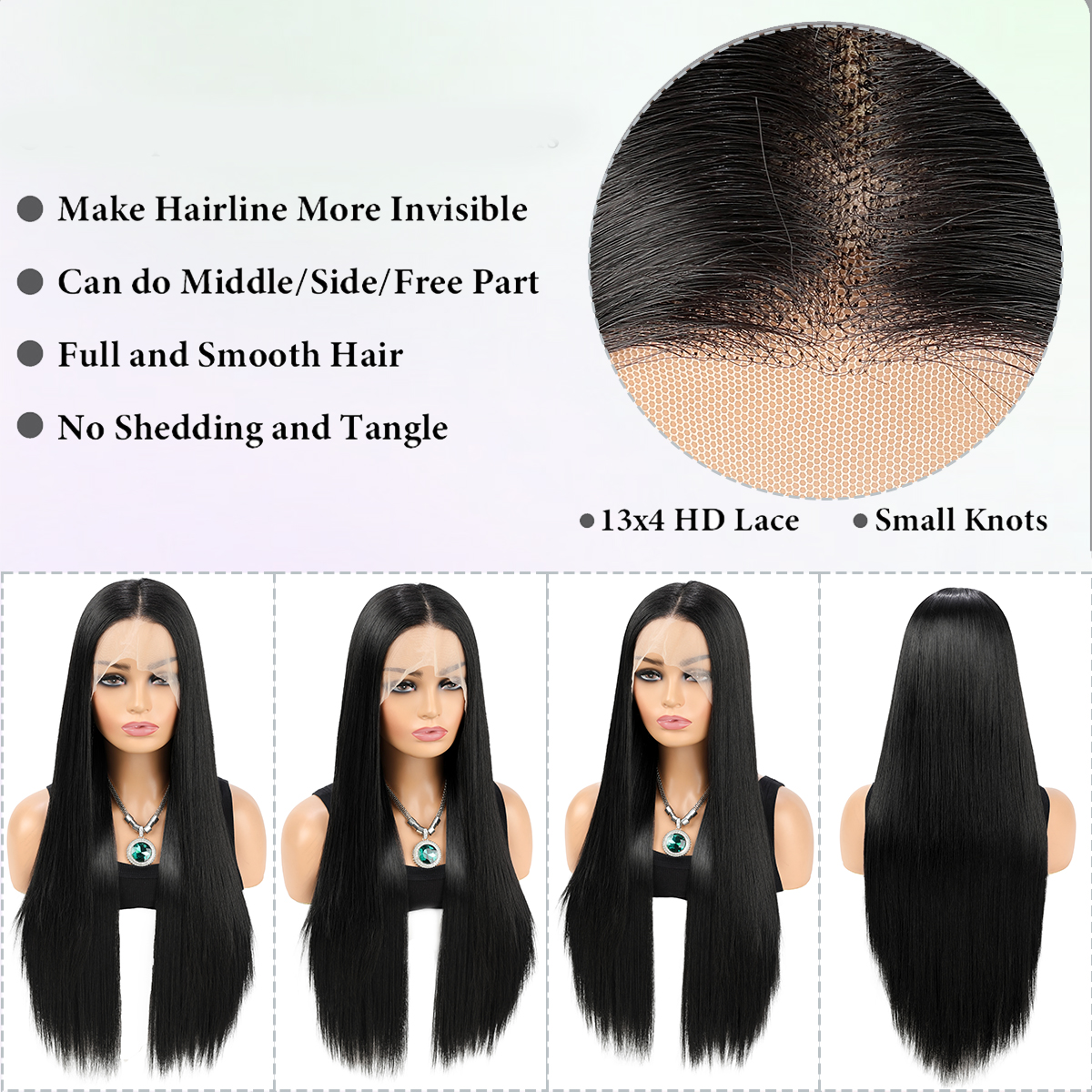 Wholesale & Custom 13x4 HD Lace Front Straight Wig, 26 Inch Long Sleek Synthetic Lace Wig with Natural Hairline