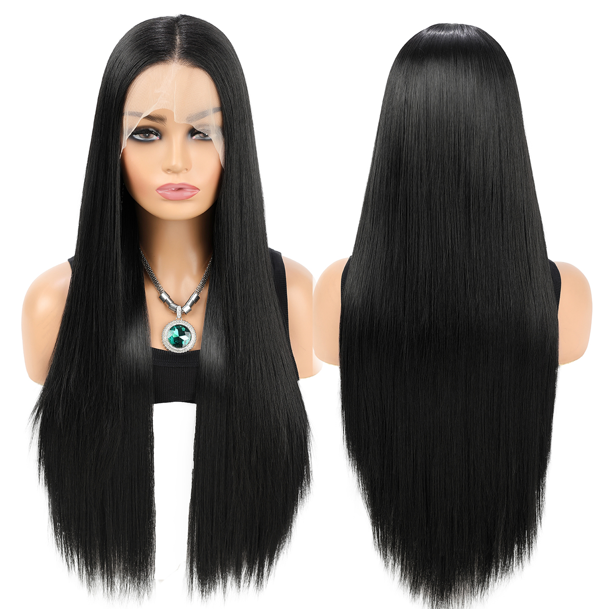 Wholesale & Custom 13x4 HD Lace Front Straight Wig, 26 Inch Long Sleek Synthetic Lace Wig with Natural Hairline