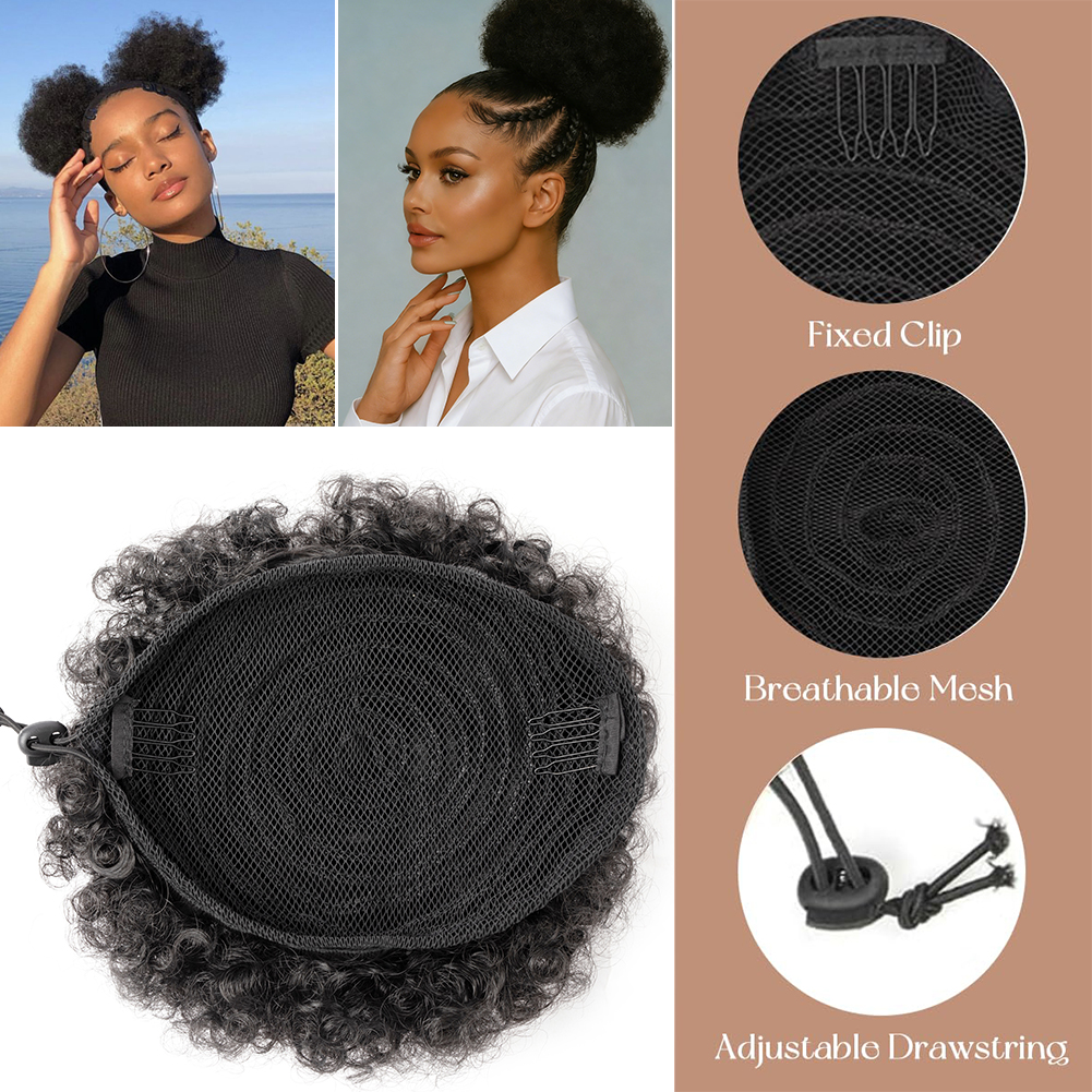 Wholesale & Custom 6 Inch Afro Puff Ponytail, Kinky Curly Synthetic Bun Hair Piece with Drawstring hair