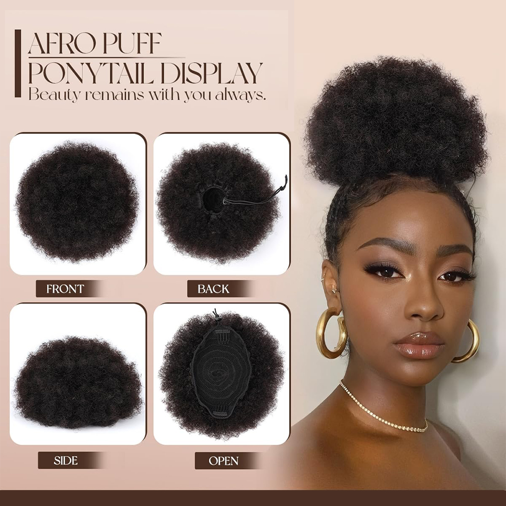 Wholesale & Custom 6 Inch Afro Puff Ponytail, Kinky Curly Synthetic Bun Hair Piece with Drawstring hair