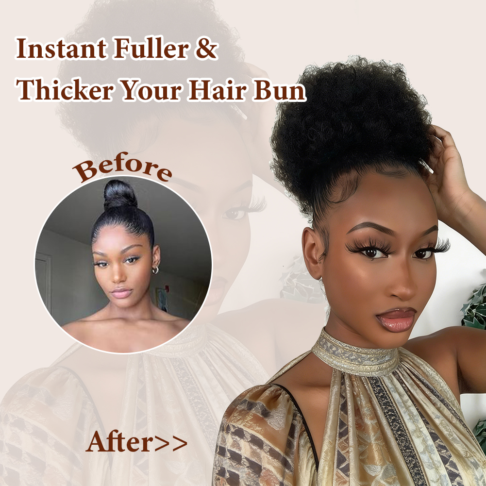 Wholesale & Custom 6 Inch Afro Puff Ponytail, Kinky Curly Synthetic Bun Hair Piece with Drawstring hair