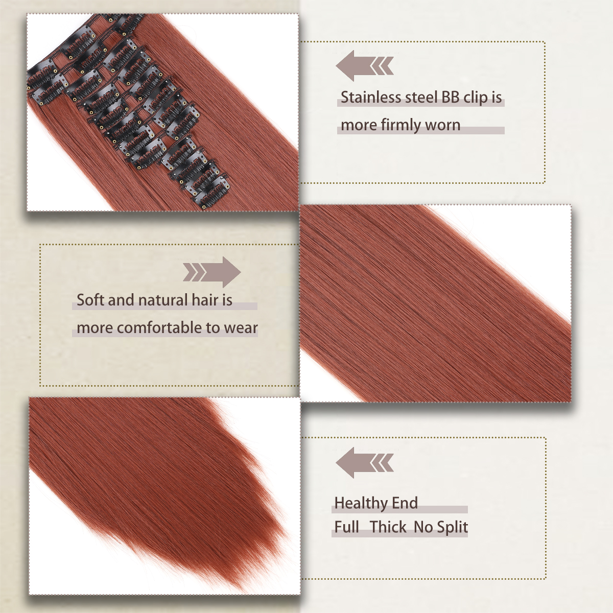 Wholesale & Custom 20 Inch Straight Clip in Hair Extensions, 12PCS Synthetic Hair Set with Stainless Steel Clips