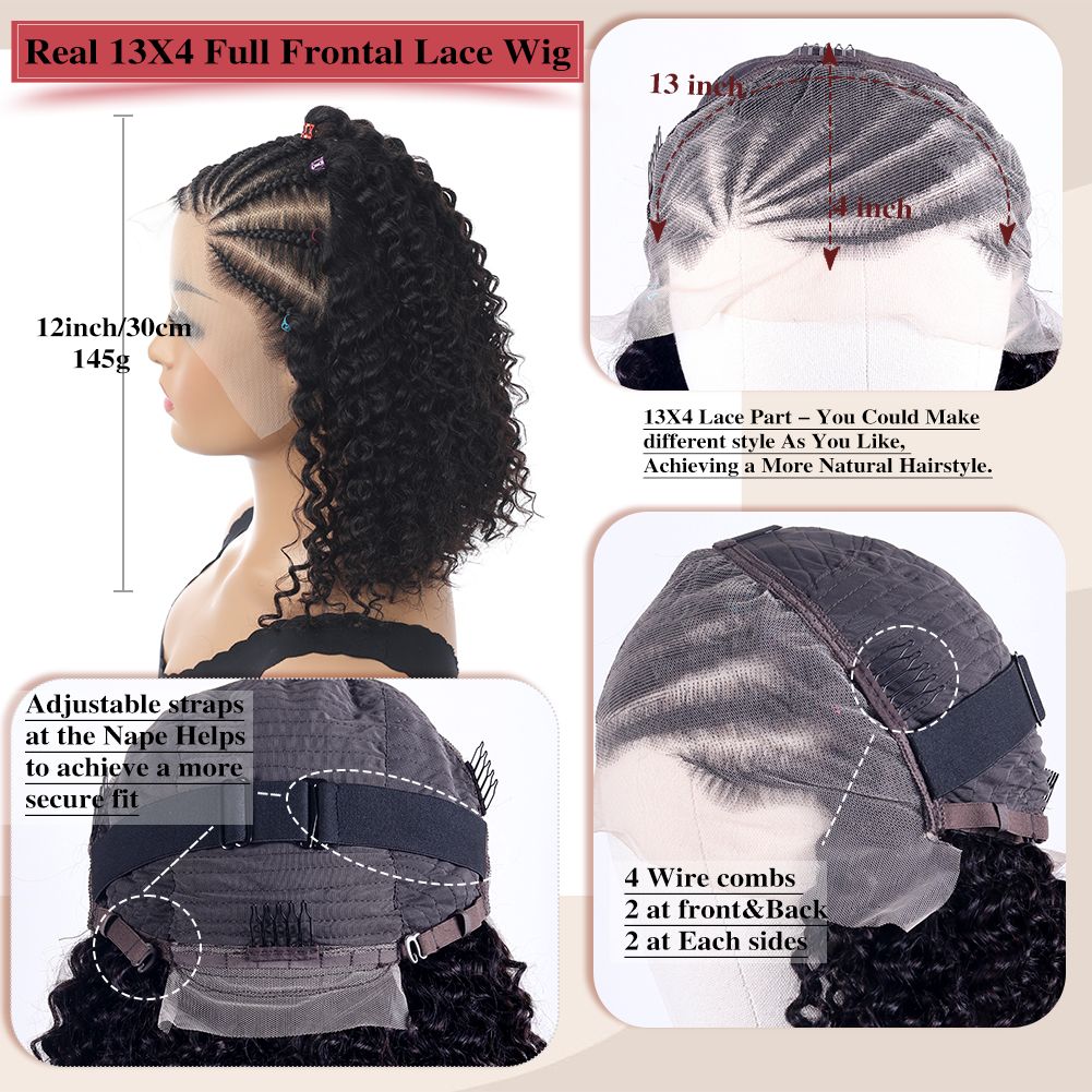 Wholesale & Custom 13×4 Lace Front Braids Curly Wig 100% Human Hair Deep Curly Short Wigs