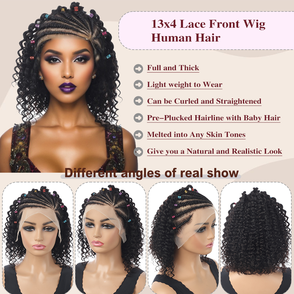 Wholesale & Custom 13×4 Lace Front Braids Curly Wig 100% Human Hair Deep Curly Short Wigs