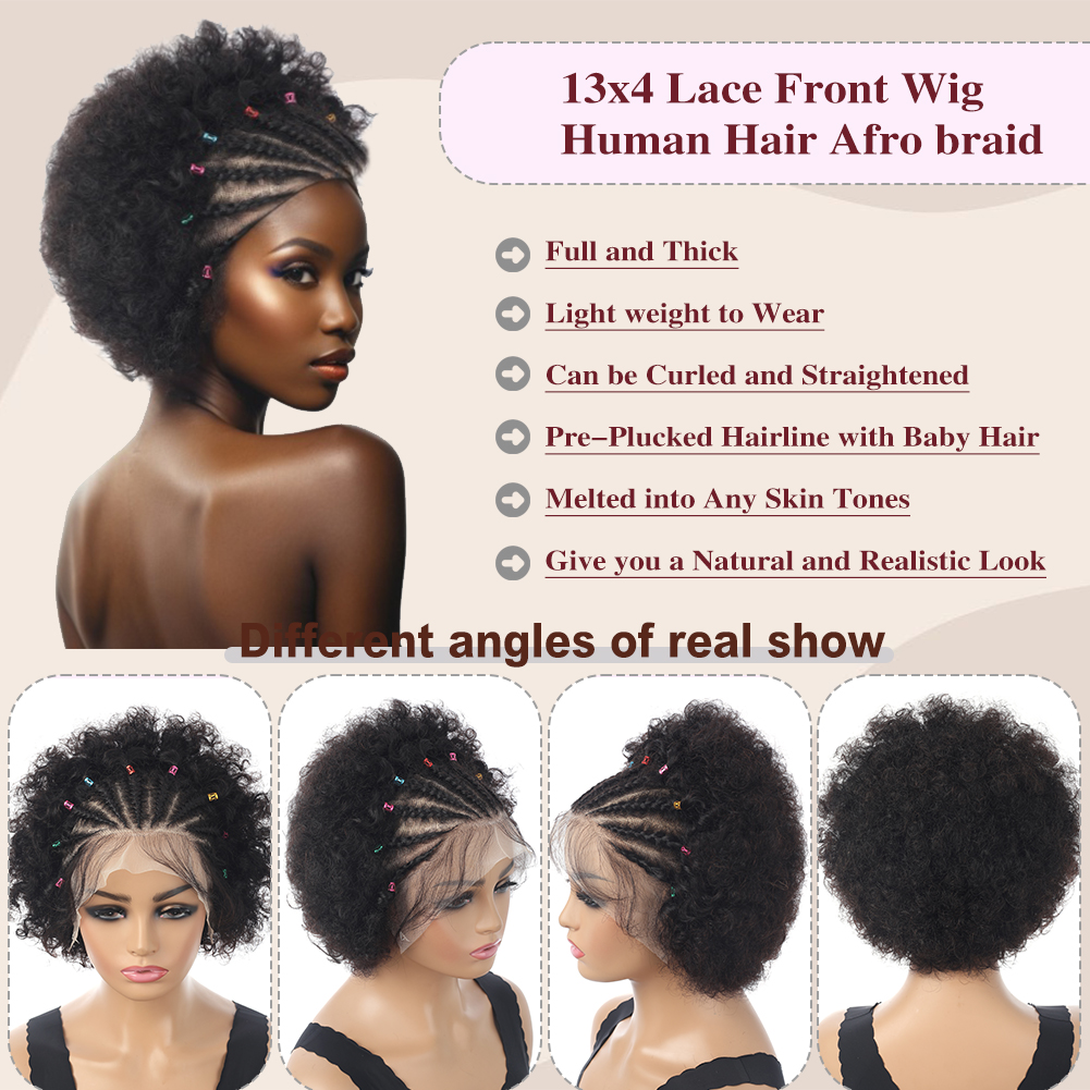 Wholesale & Custom 13×4 Lace Front Afro Braid Wig 100% Human Hair Black Short Afro Wigs
