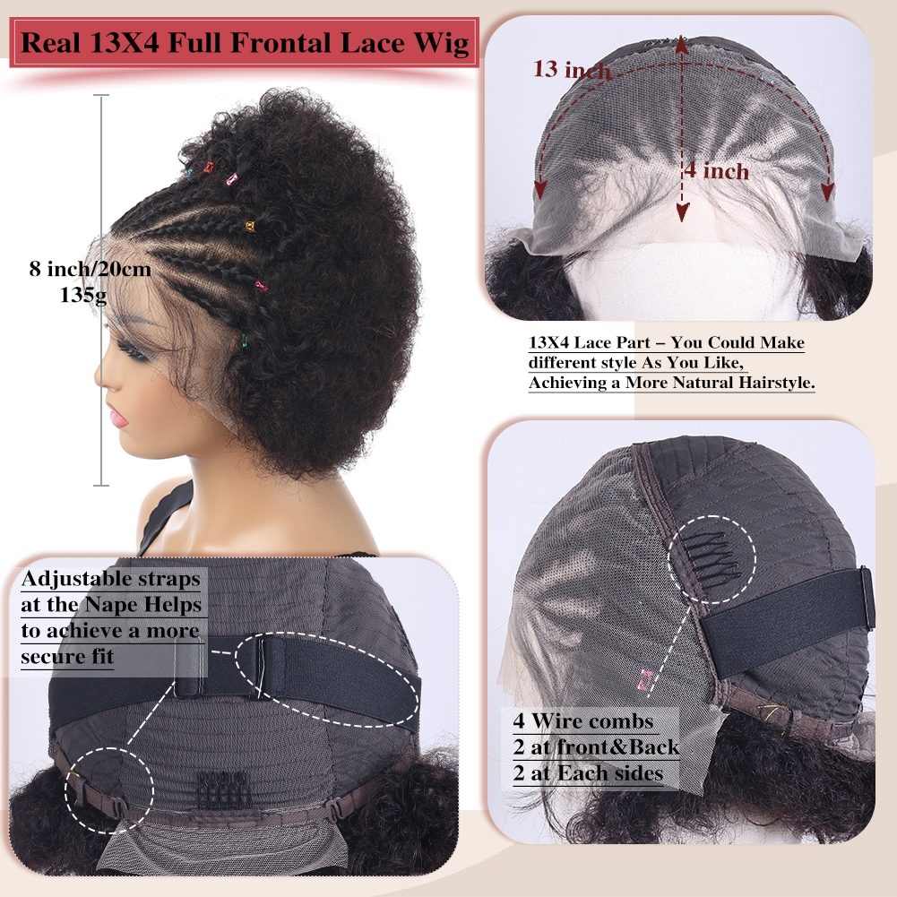 Wholesale & Custom 13×4 Lace Front Afro Braid Wig 100% Human Hair Black Short Afro Wigs