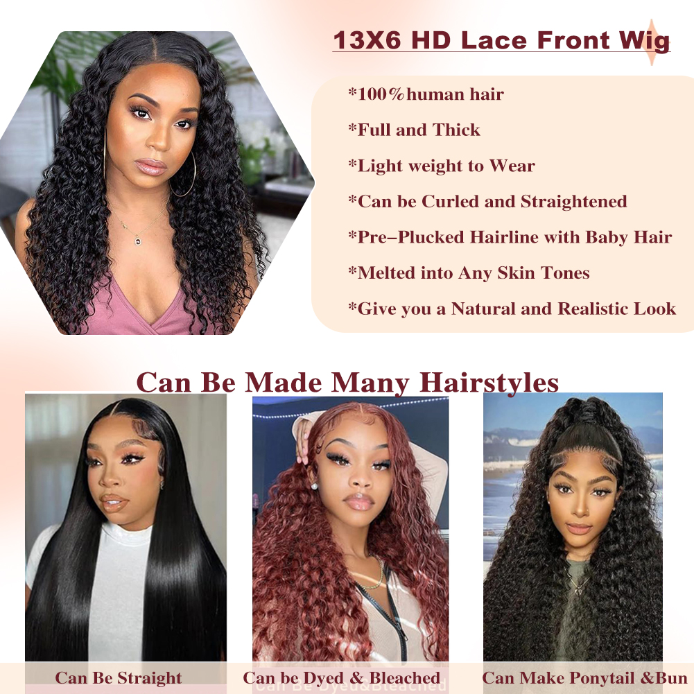 [Copy]Wholesale & Custom 13x6 HD Lace Front Wig, 100% Human Hair CurlyWave Wig with Pre-Plucked Baby Hair
