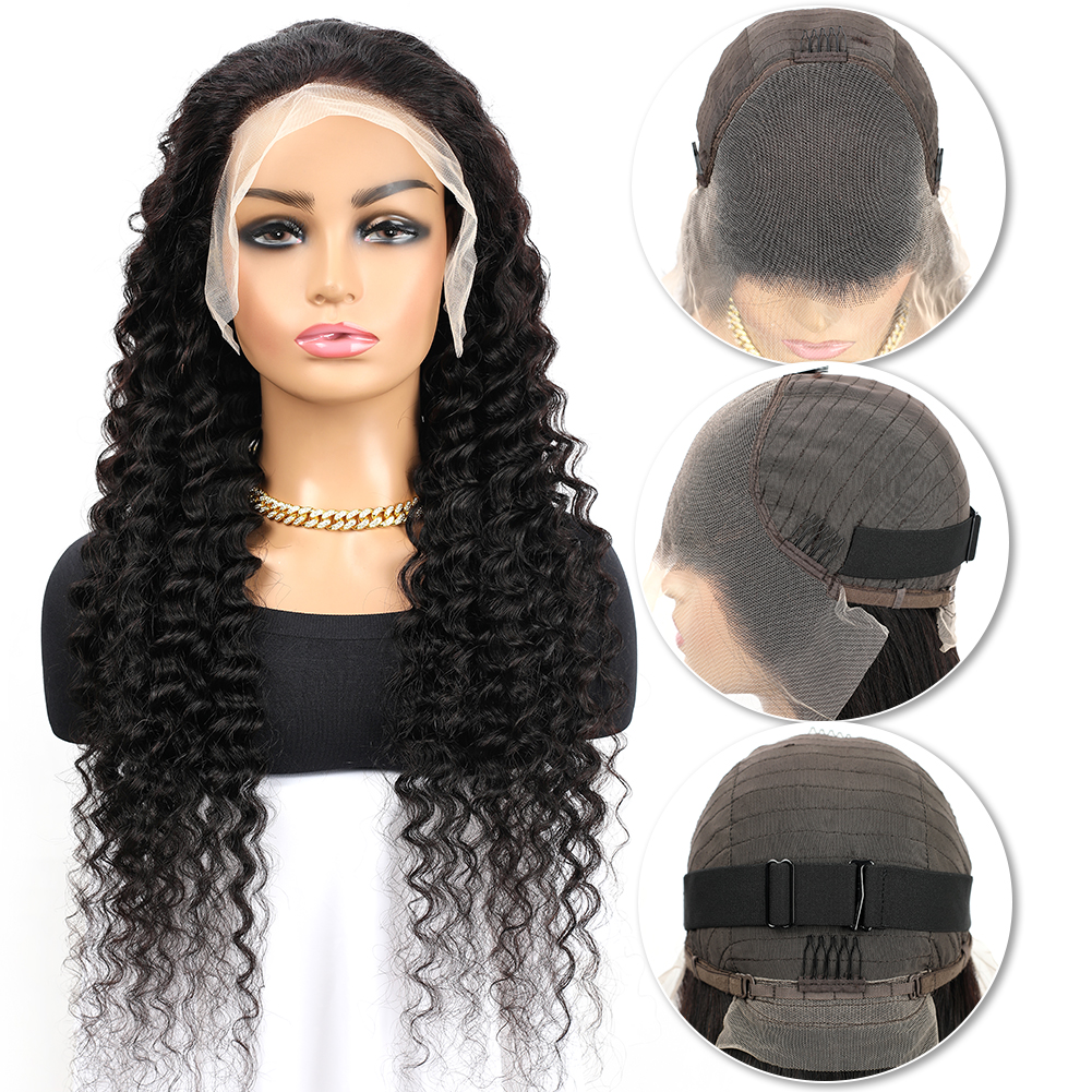 Wholesale & Custom 13x6 HD Lace Front Deep Wave Wig, 100% Human Hair Curly Wig with Pre-Plucked Baby Hair