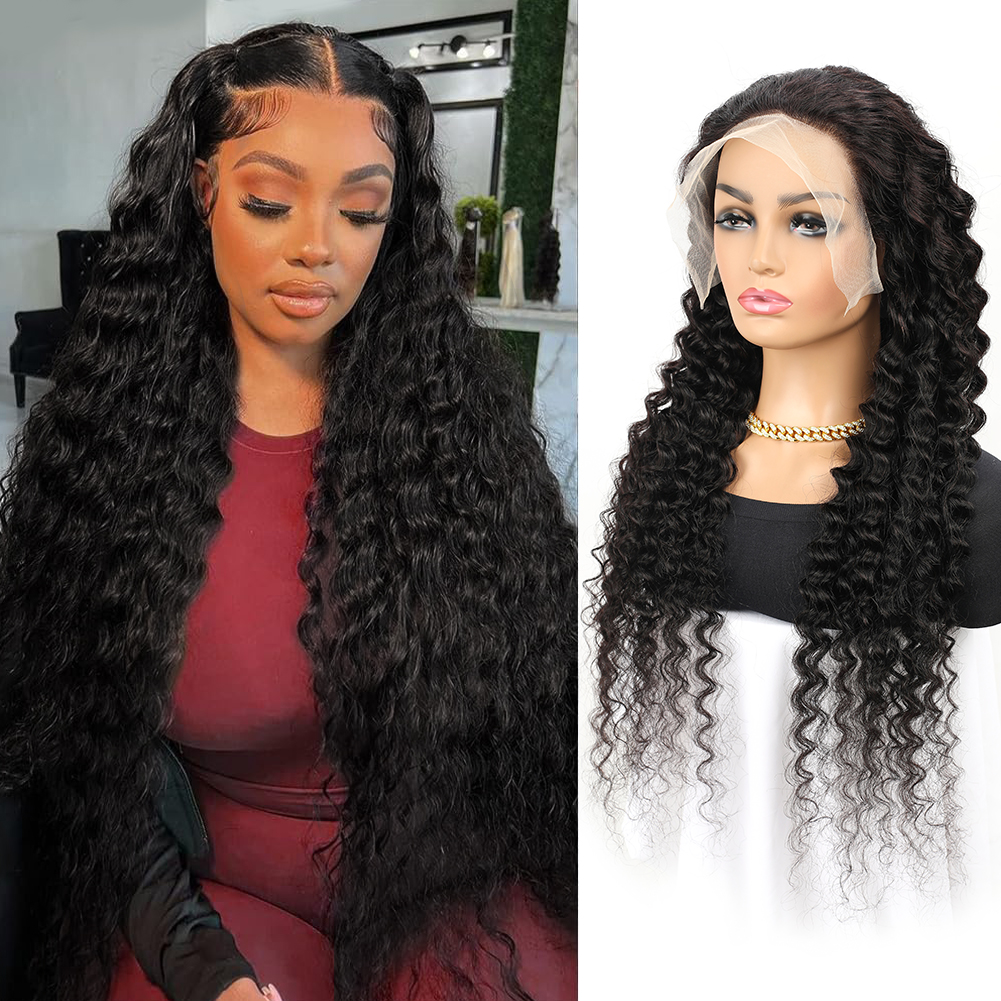 Wholesale & Custom 13x6 HD Lace Front Deep Wave Wig, 100% Human Hair Curly Wig with Pre-Plucked Baby Hair