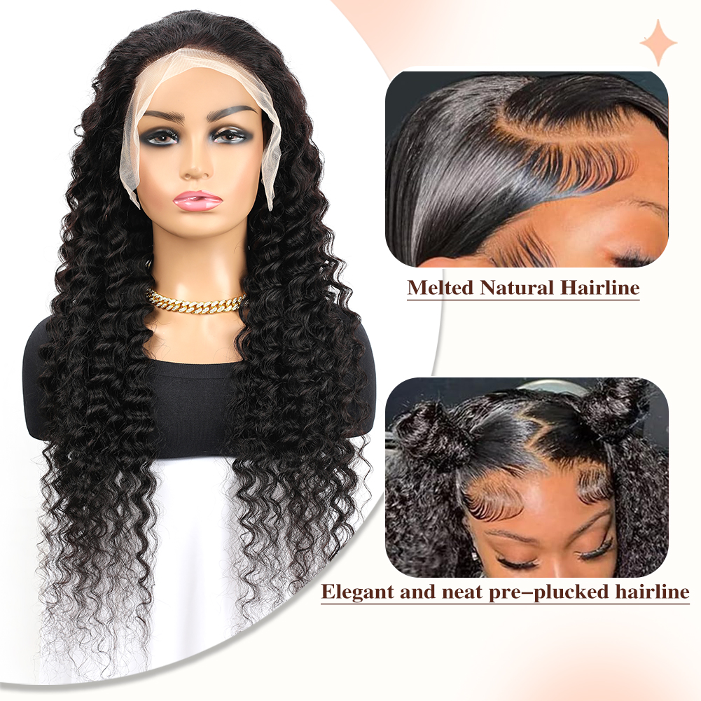 Wholesale & Custom 13x6 HD Lace Front Deep Wave Wig, 100% Human Hair Curly Wig with Pre-Plucked Baby Hair