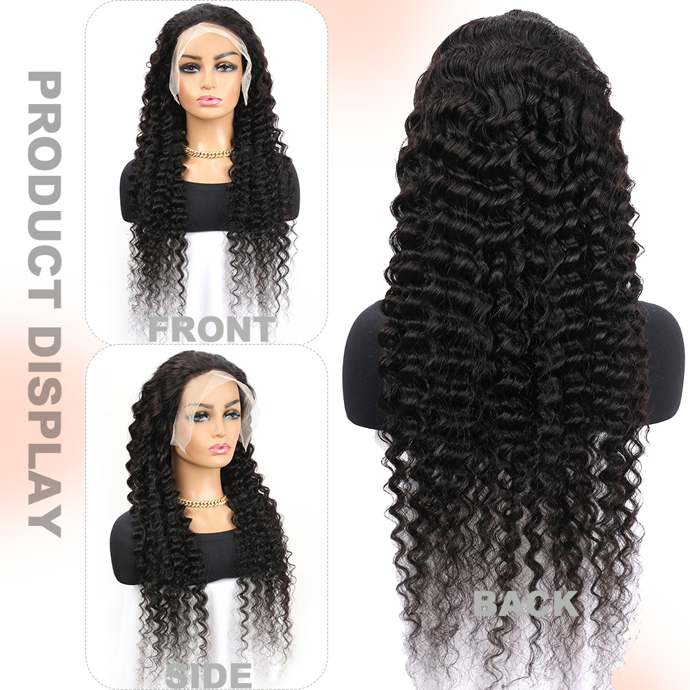 Wholesale & Custom 13x6 HD Lace Front Deep Wave Wig, 100% Human Hair Curly Wig with Pre-Plucked Baby Hair