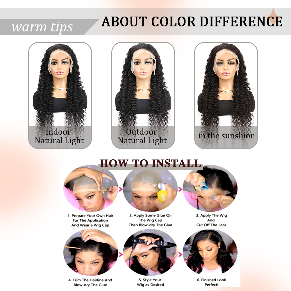 Wholesale & Custom 13x6 HD Lace Front Deep Wave Wig, 100% Human Hair Curly Wig with Pre-Plucked Baby Hair