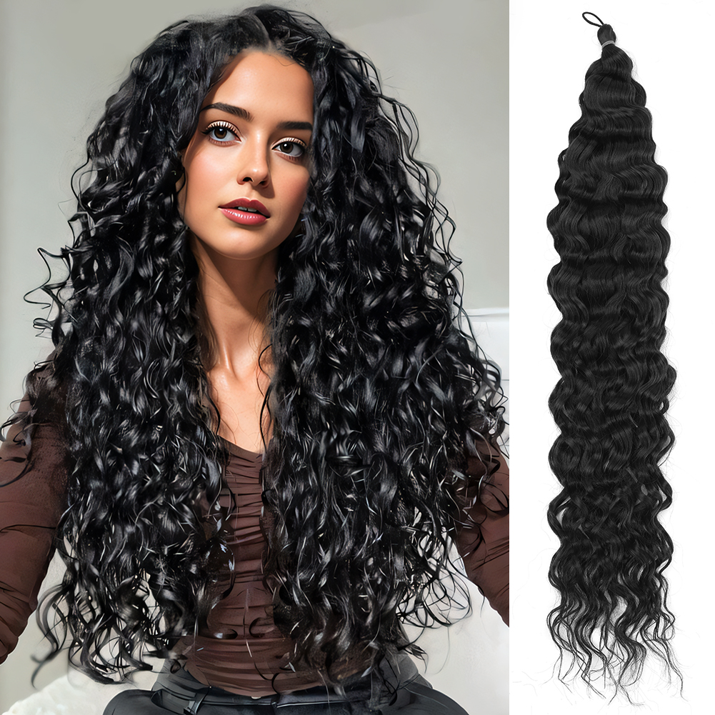 Wholesale & Custom 30 Inch Water Wave Crochet Braiding Hair, Pre-Looped Synthetic Hair Extensions