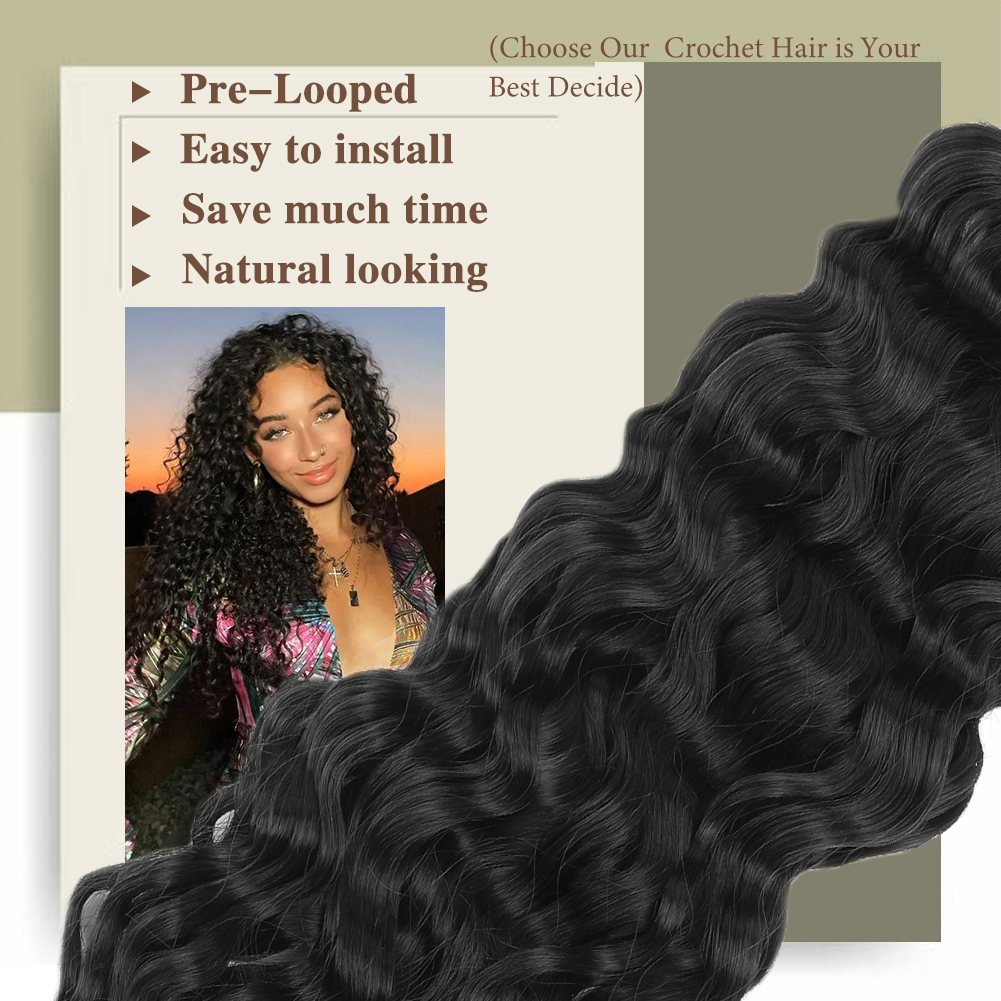 Wholesale & Custom 30 Inch Water Wave Crochet Braiding Hair, Pre-Looped Synthetic Hair Extensions