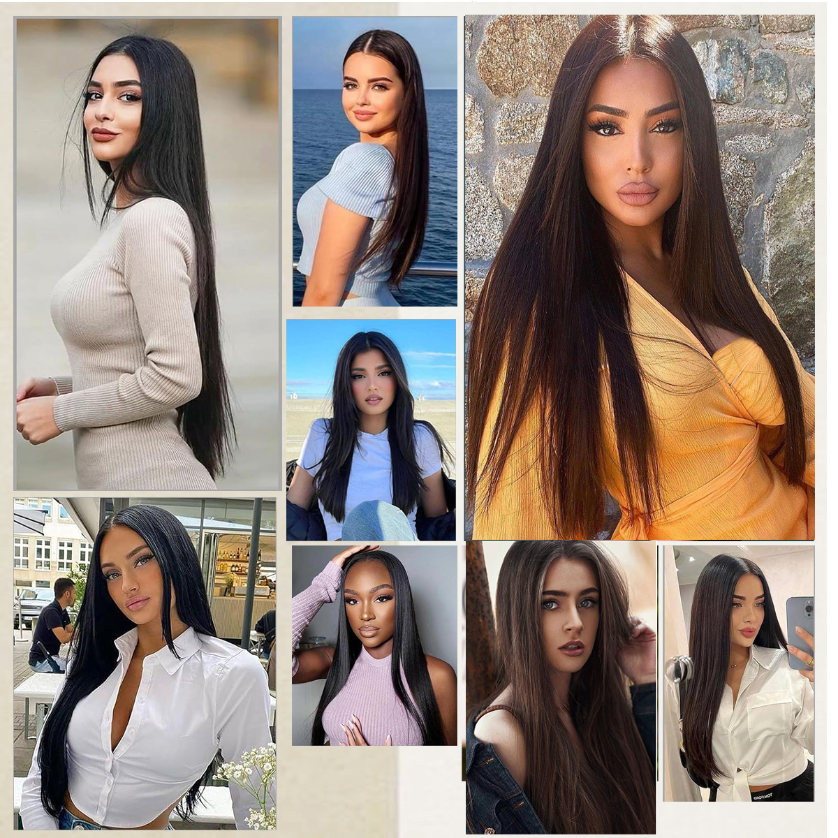Wholesale & Custom 7PCS Straight Clip in Hair Extensions, Synthetic Straight Clip-on Hair with Stainless Steel Snap Clips