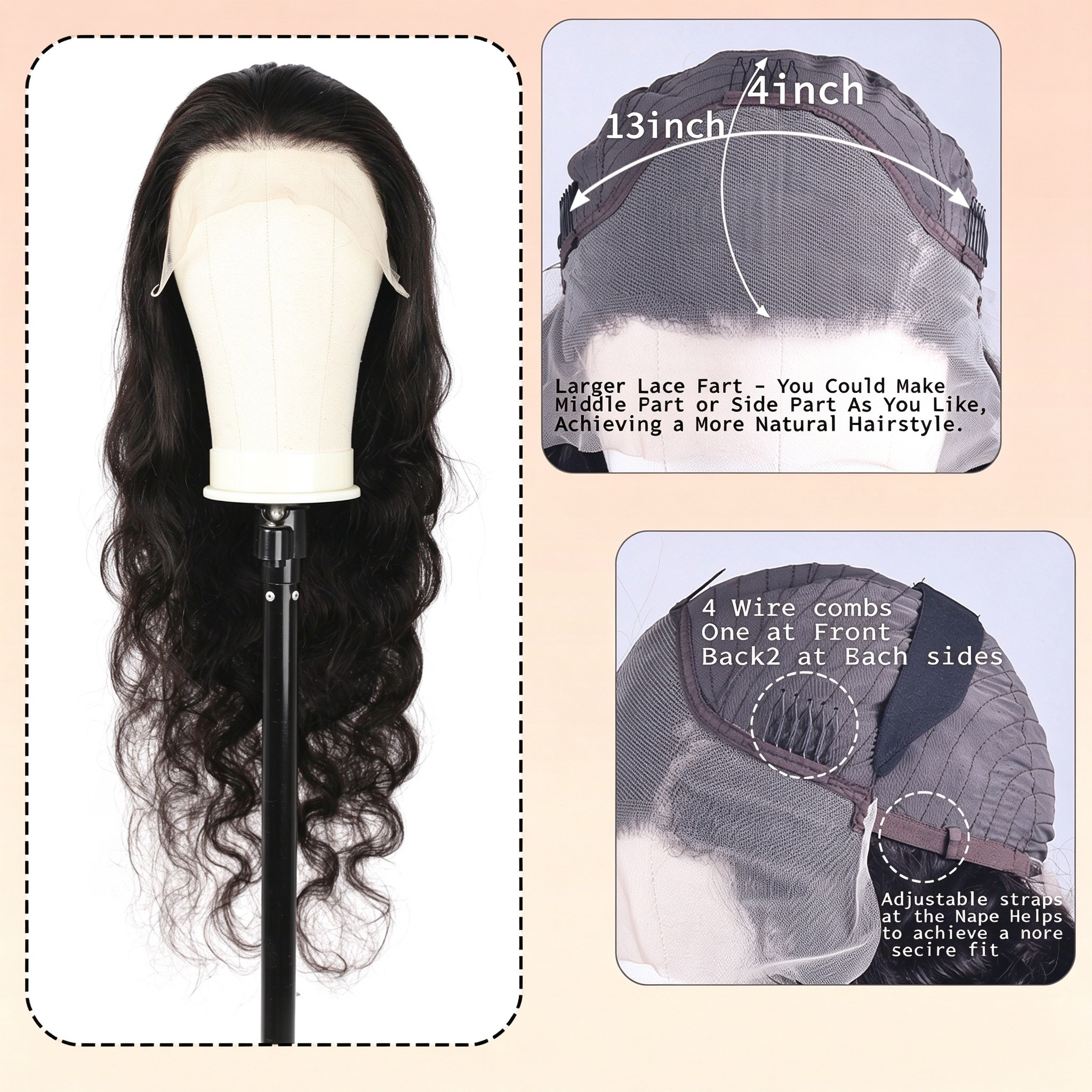 Wholesale 100% Human Hair Body wave 13x4 Lace Front Wig, 180% Density