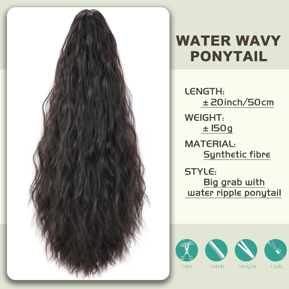 Wholesale & Custom Water Wavy Claw Clip Ponytail, 20 Inch Synthetic Hair Ponytail Extension