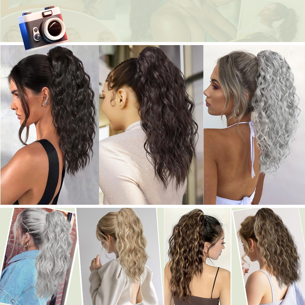 Wholesale & Custom Water Wavy Claw Clip Ponytail, 20 Inch Synthetic Hair Ponytail Extension