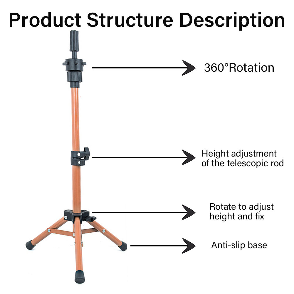 Wholesale & Custom Mini Wig Stand Tripod, Adjustable Height Mannequin Head Holder Stand for Salon & Home Hair Practice