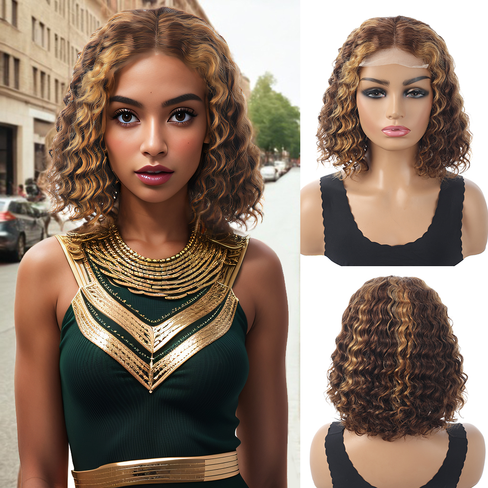 Wholesale & Custom 4×4 Lace Front Curly Bob Wig 100% Human Hair P4/30 Deep Wave Short Bob Wigs