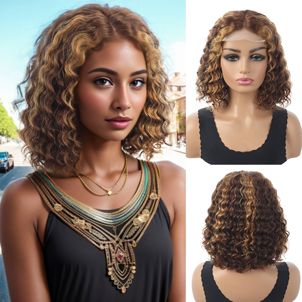 Wholesale & Custom 4×4 Lace Front Curly Bob Wig 100% Human Hair P4/30 Deep Wave Short Bob Wigs