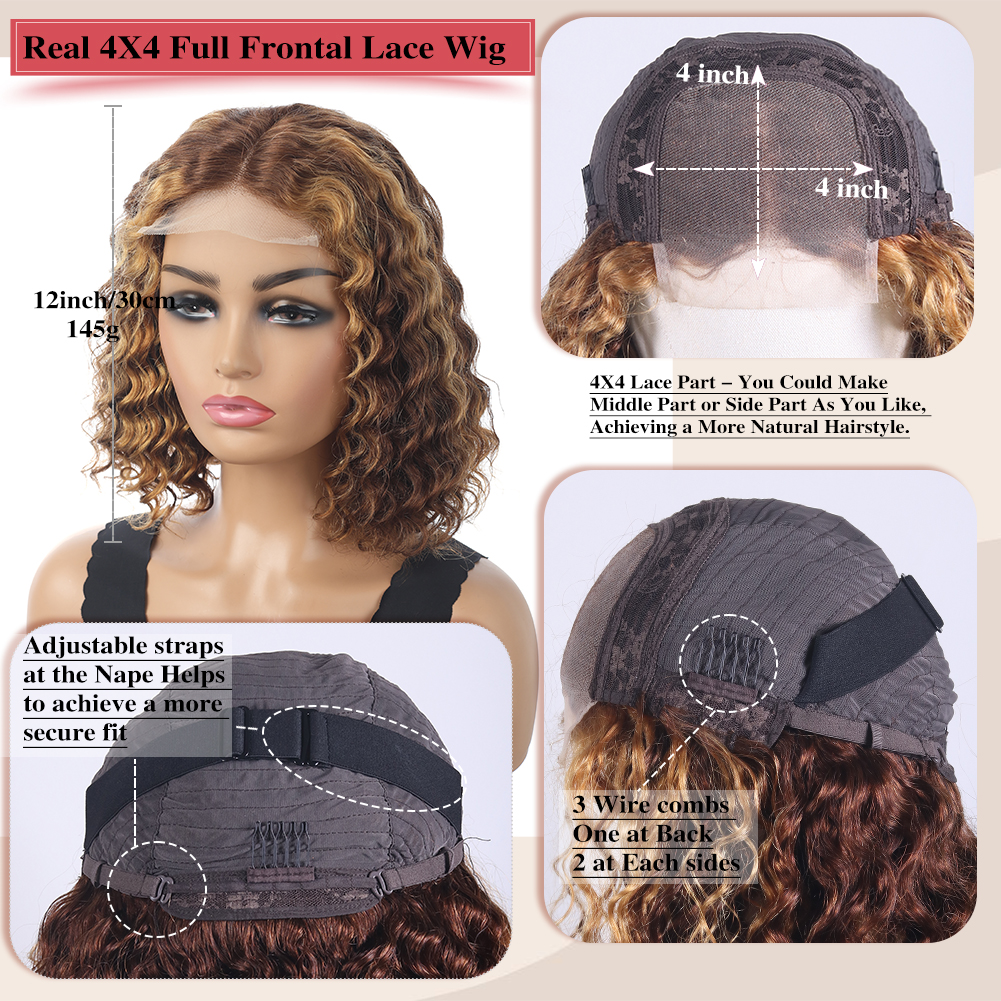 Wholesale & Custom 4×4 Lace Front Curly Bob Wig 100% Human Hair P4/30 Deep Wave Short Bob Wigs