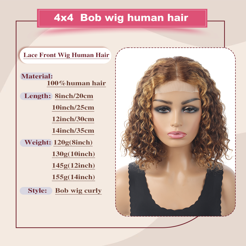 Wholesale & Custom 4×4 Lace Front Curly Bob Wig 100% Human Hair Deep Wave Short Bob Wigs P4/30
