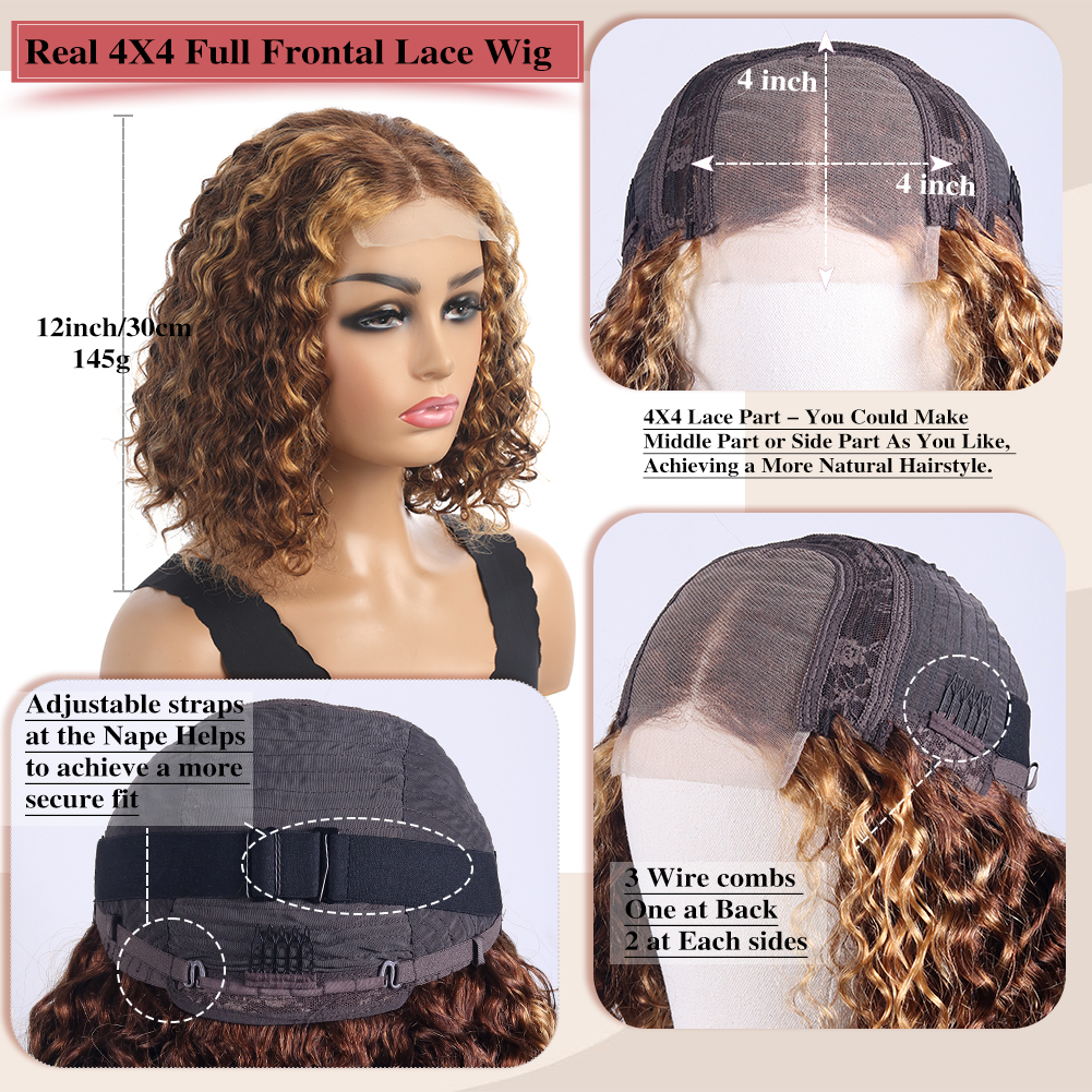 Wholesale & Custom 4×4 Lace Front Curly Bob Wig 100% Human Hair Deep Wave Short Bob Wigs P4/30