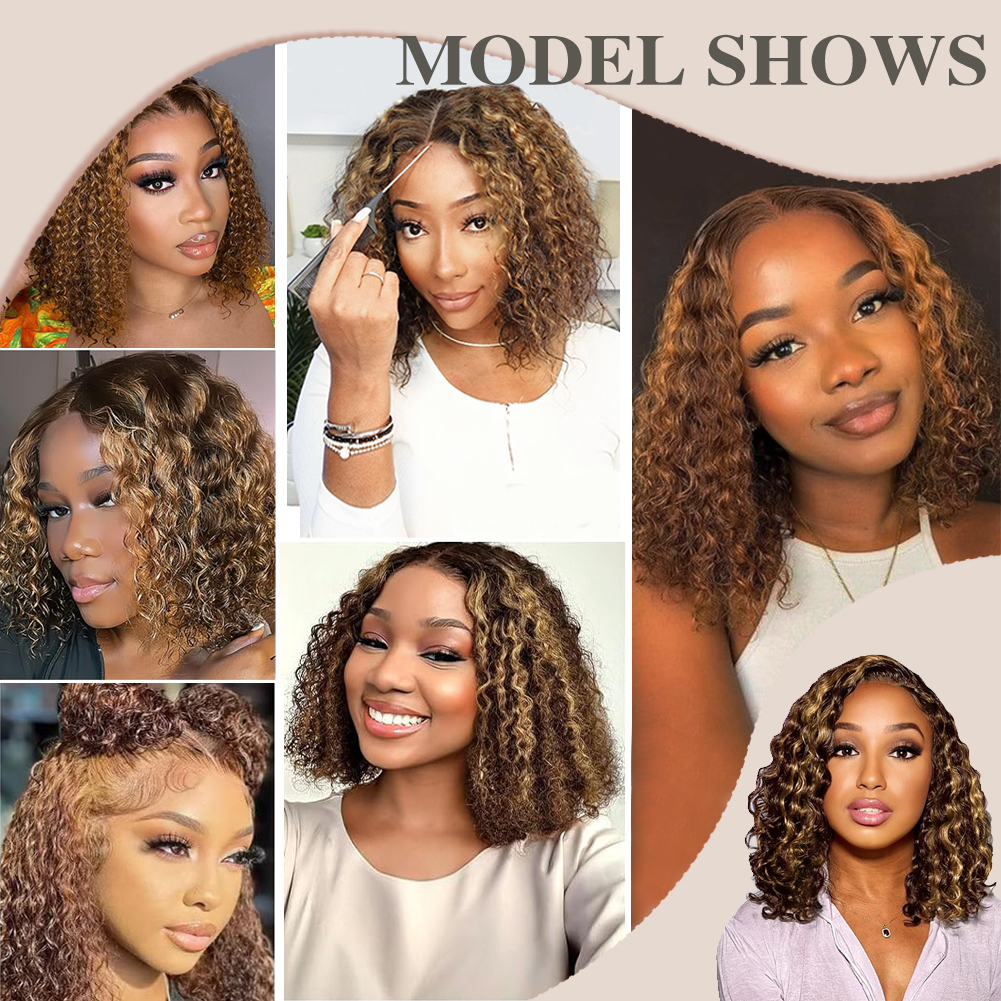 Wholesale & Custom 4×4 Lace Front Curly Bob Wig 100% Human Hair Deep Wave Short Bob Wigs P4/30