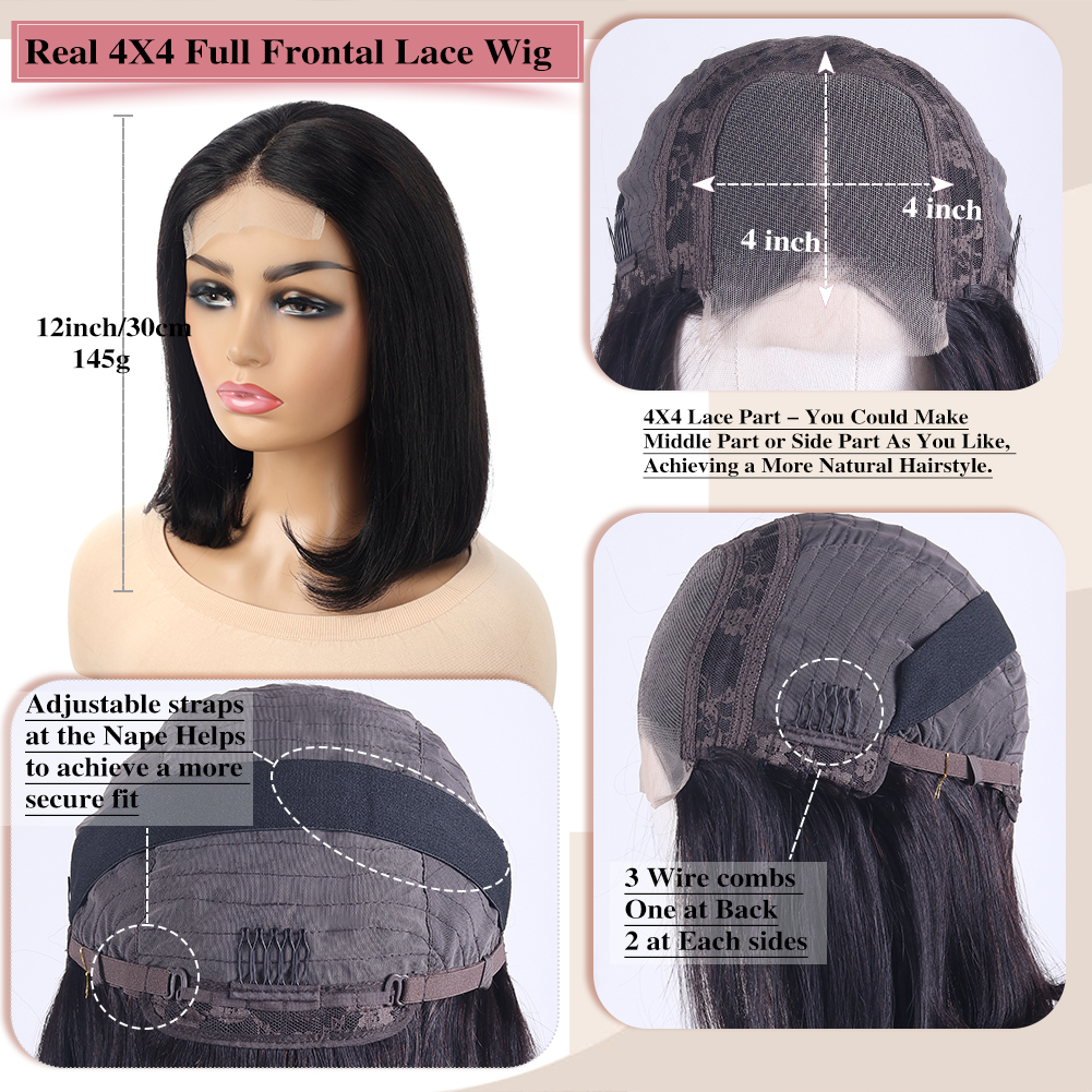 Wholesale & Custom 4×4 Lace Front Bob Wig 100% Human Hair Black Straight Short Bob Wigs 