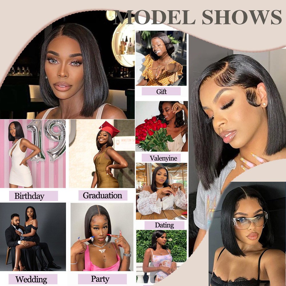 Wholesale & Custom 4×4 Lace Front Bob Wig 100% Human Hair Black Straight Short Bob Wigs 