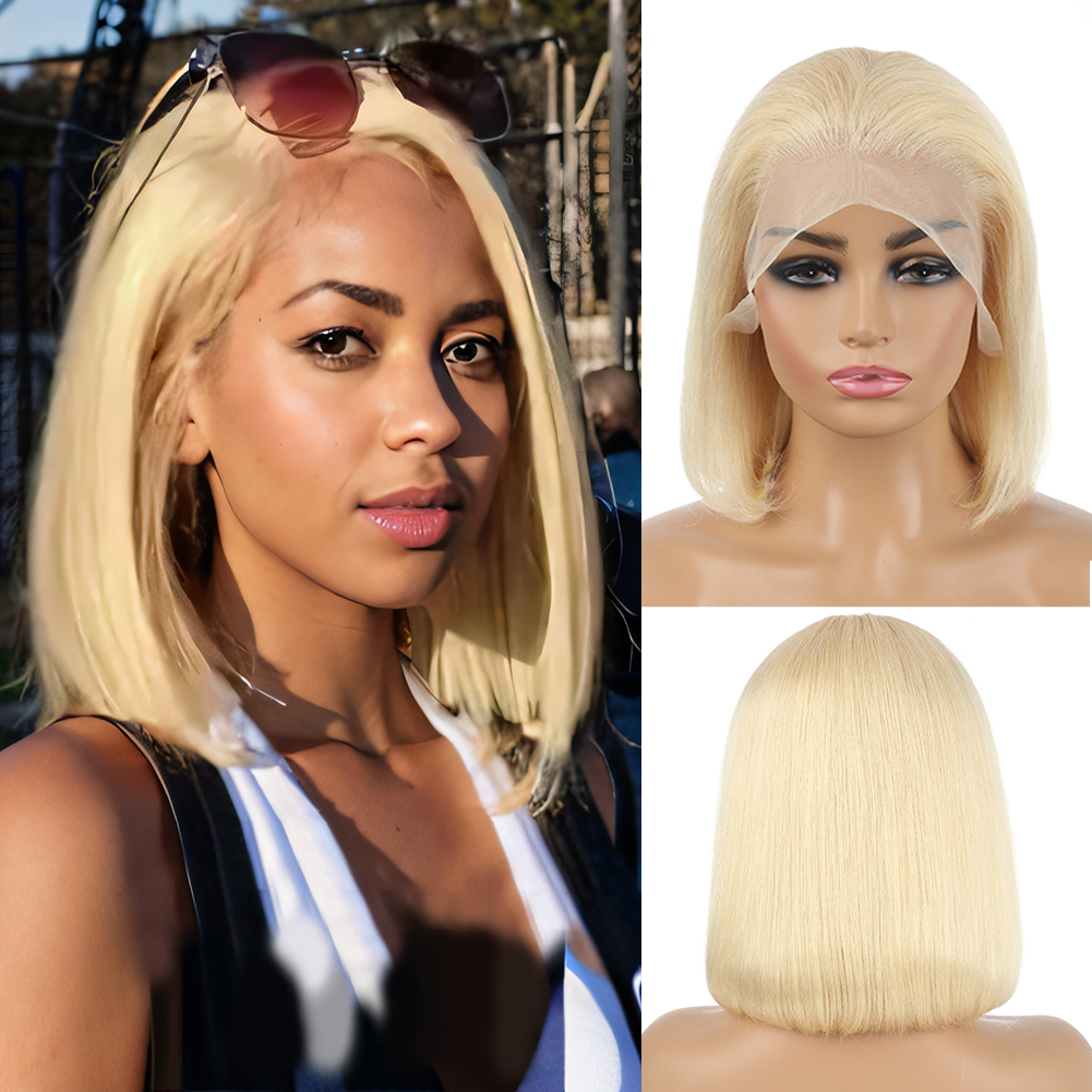 Wholesale & Custom Available 613 Blonde Bob Lace Front Wig 13x4 HD Transparent Lace Human Hair Wig, Pre Plucked Baby Hair Bob Wigs
