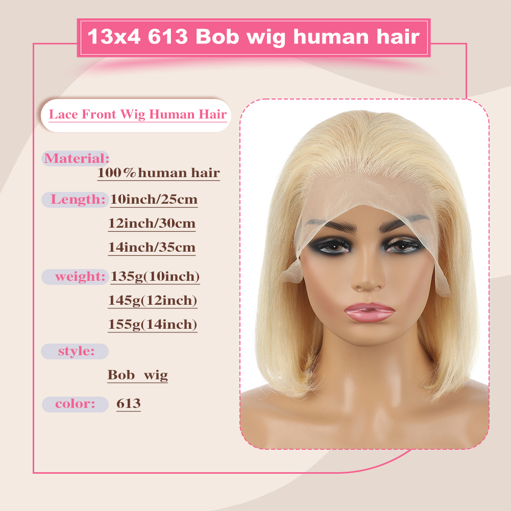 Wholesale & Custom Available 613 Blonde Bob Lace Front Wig 13x4 HD Transparent Lace Human Hair Wig, Pre Plucked Baby Hair Bob Wigs