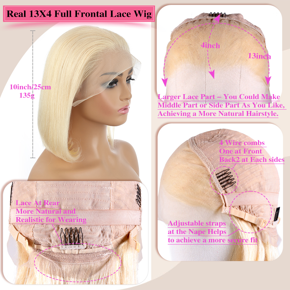 Wholesale & Custom Available 613 Blonde Bob Lace Front Wig 13x4 HD Transparent Lace Human Hair Wig, Pre Plucked Baby Hair Bob Wigs