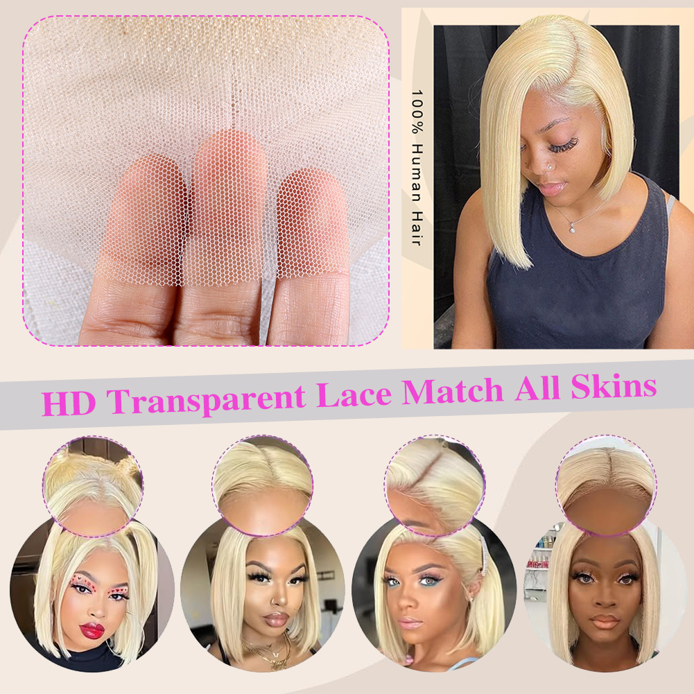 Wholesale & Custom Available 613 Blonde Bob Lace Front Wig 13x4 HD Transparent Lace Human Hair Wig, Pre Plucked Baby Hair Bob Wigs