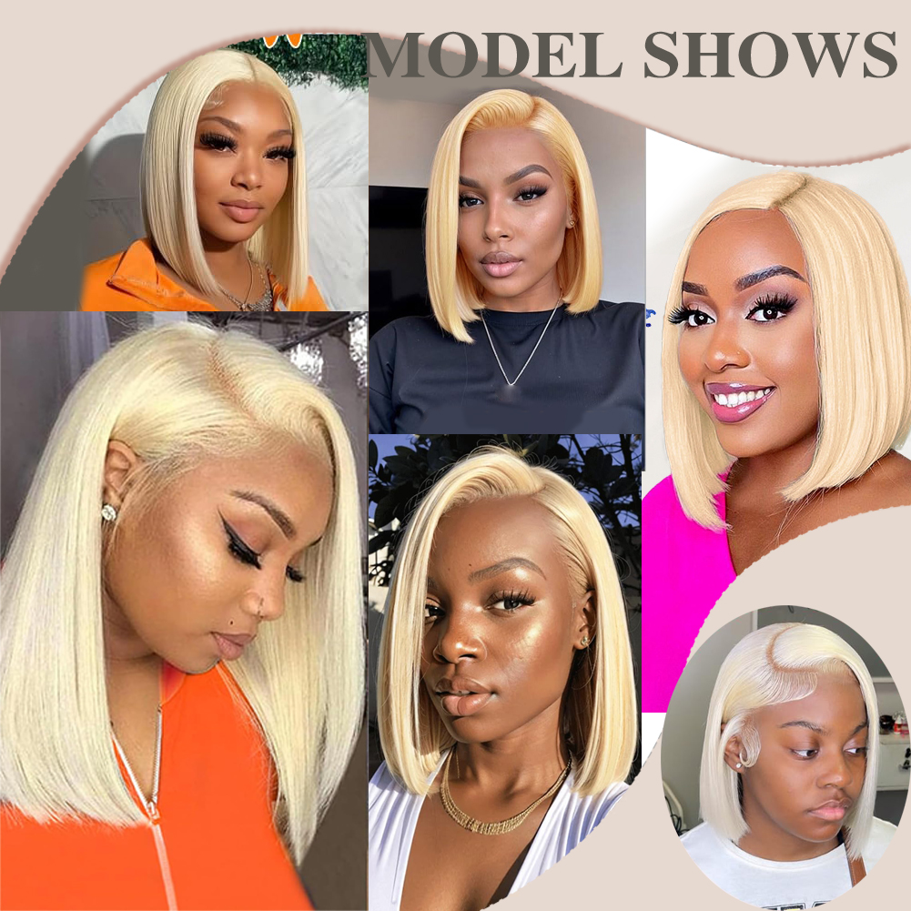 Wholesale & Custom Available 613 Blonde Bob Lace Front Wig 13x4 HD Transparent Lace Human Hair Wig, Pre Plucked Baby Hair Bob Wigs