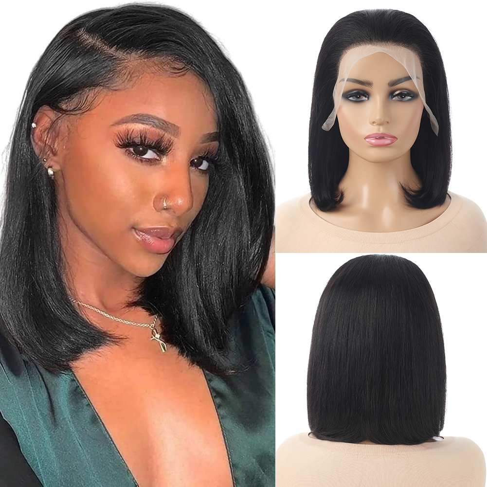 Wholesale & Custom 13×4 Lace Front Bob Wig 100% Human Hair Black Straight Short Bob Wigs
