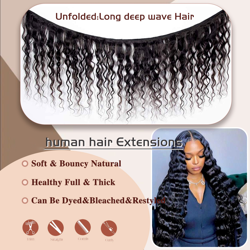 Wholesale & Custom Deep Wave Human Hair Bundles 100% Virgin Human Hair Extensions Natural Black