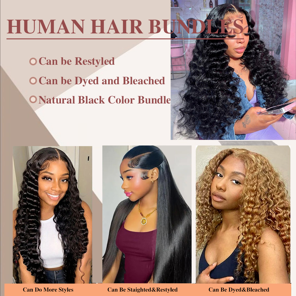 Wholesale & Custom Deep Wave Human Hair Bundles 100% Virgin Human Hair Extensions Natural Black