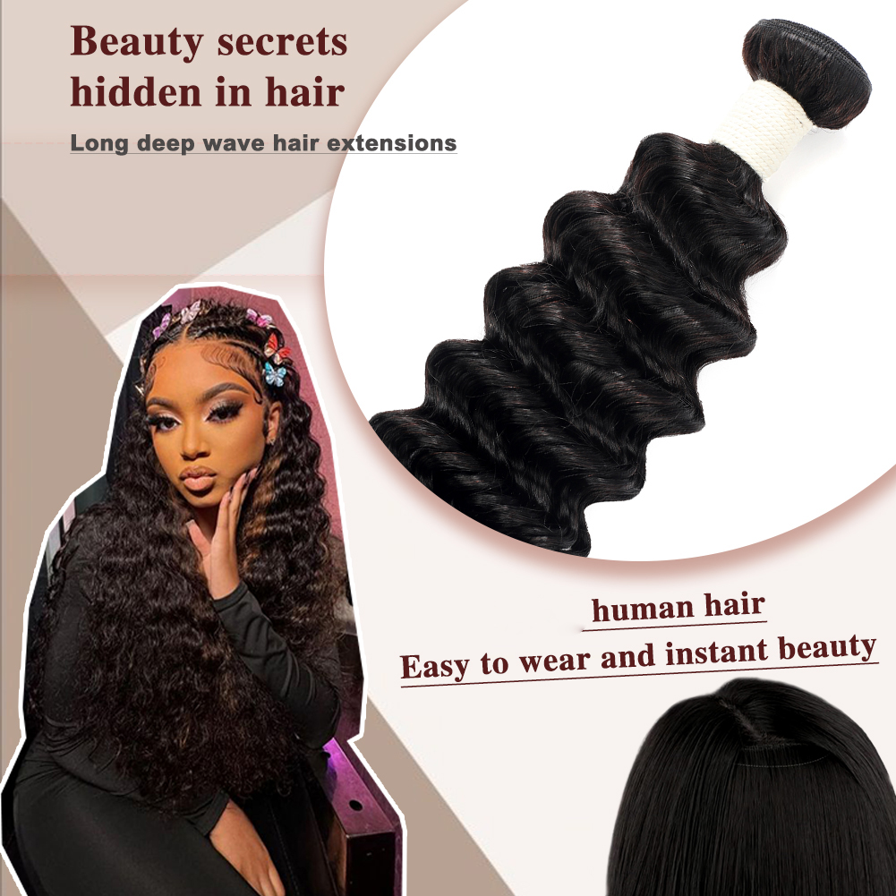 Wholesale & Custom Deep Wave Human Hair Bundles 100% Virgin Human Hair Extensions Natural Black