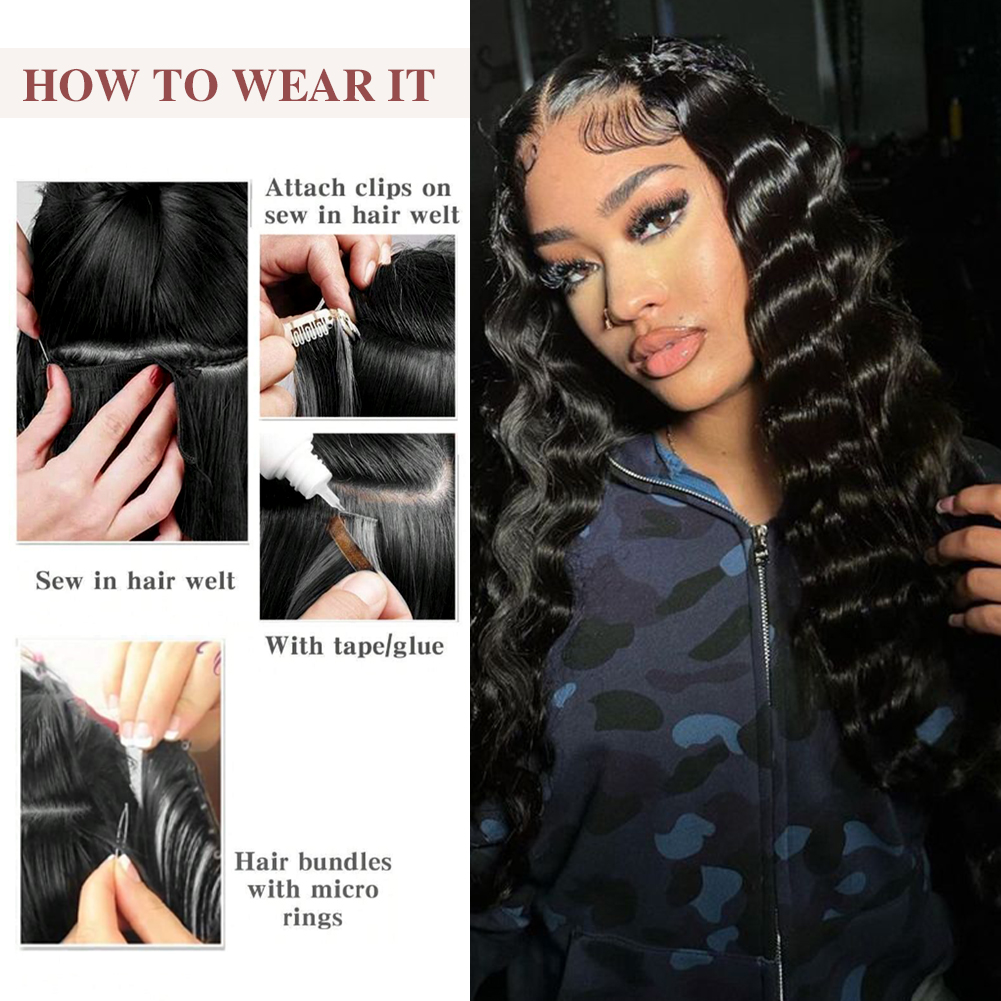 Wholesale & Custom Deep Wave Human Hair Bundles 100% Virgin Human Hair Extensions Natural Black