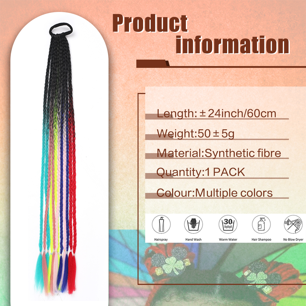 Wholesale & Custom 24 Inch Gradient Braided Ponytail with Elastic Band, Pre-Braided Synthetic Color Braid Hair Extension
