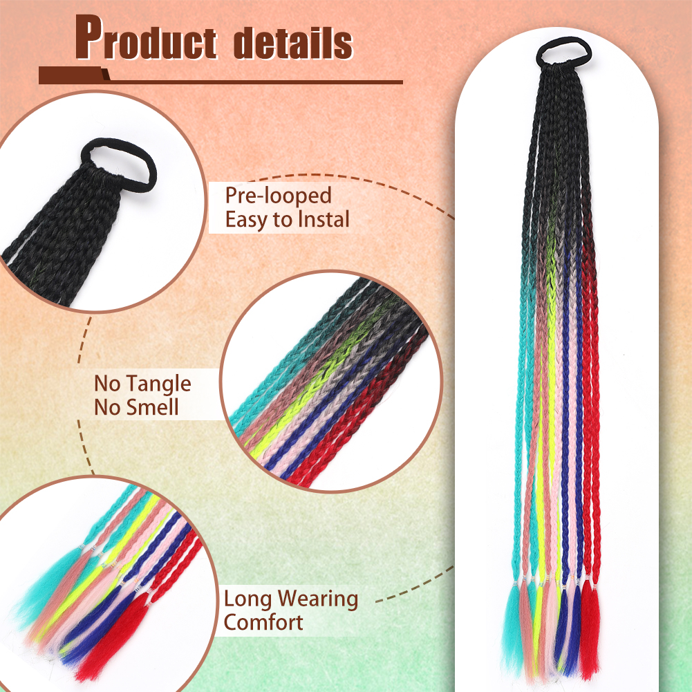 Wholesale & Custom 24 Inch Gradient Braided Ponytail with Elastic Band, Pre-Braided Synthetic Color Braid Hair Extension