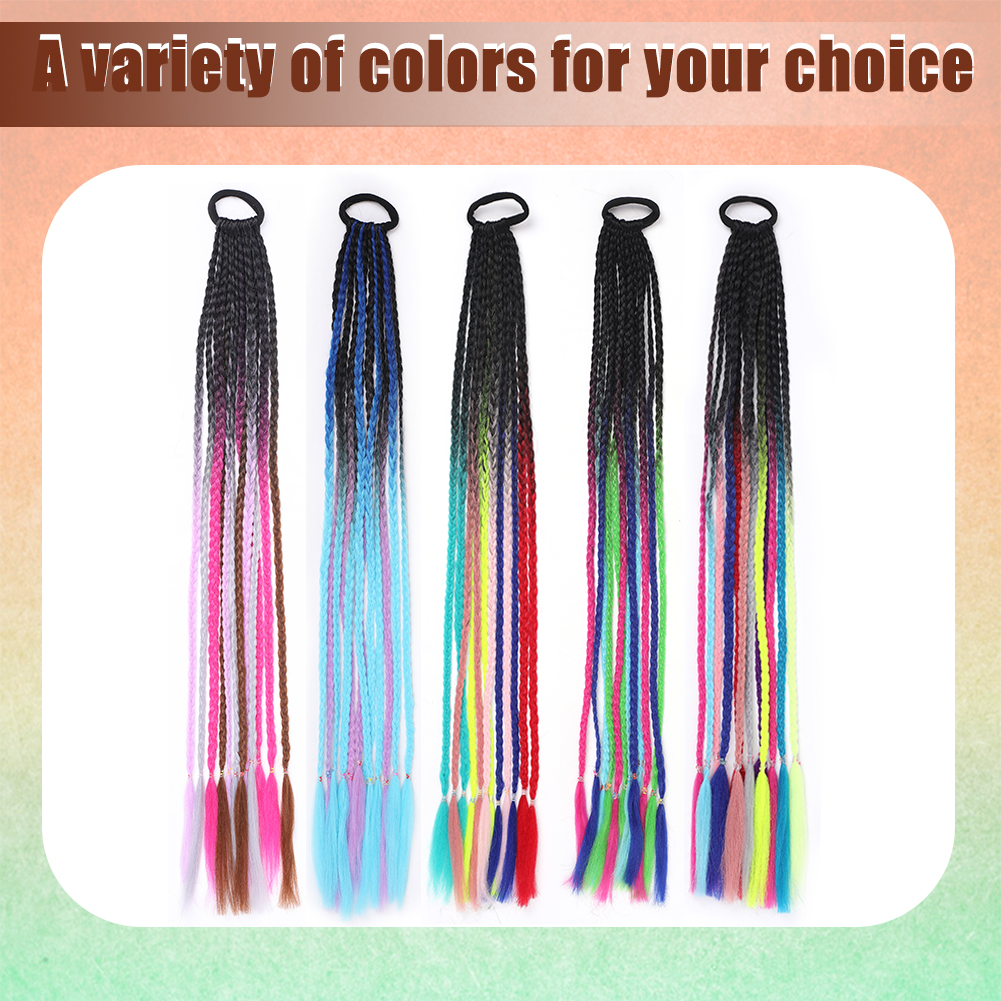 Wholesale & Custom 24 Inch Gradient Braided Ponytail with Elastic Band, Pre-Braided Synthetic Color Braid Hair Extension