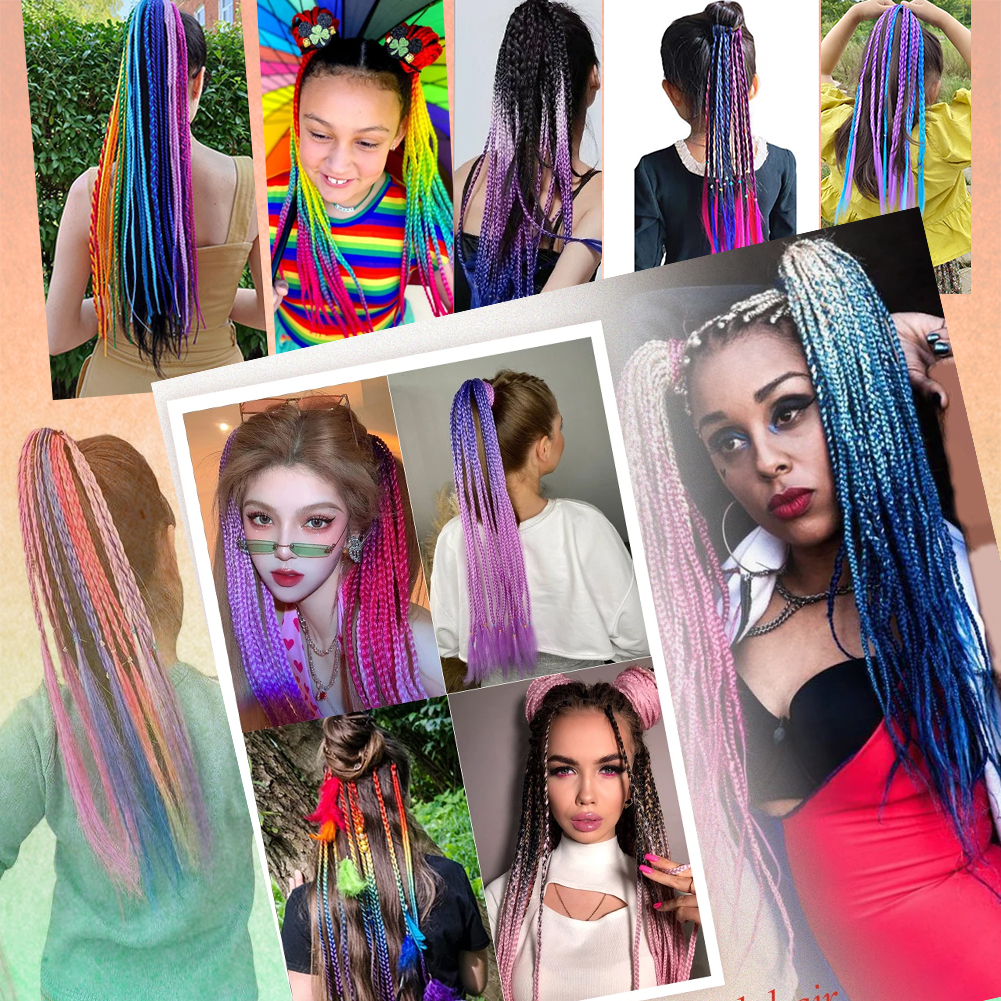 Wholesale & Custom 24 Inch Gradient Braided Ponytail with Elastic Band, Pre-Braided Synthetic Color Braid Hair Extension