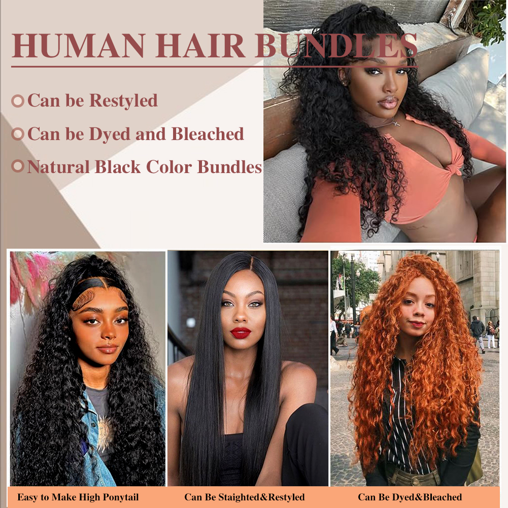 Wholesale & Custom Water Wave Human Hair Bundles 100% Virgin Human Hair Extensions Natural Black