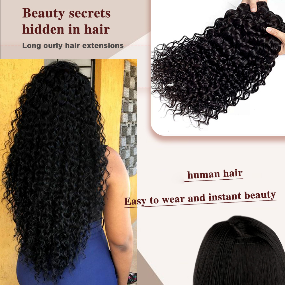 Wholesale & Custom Water Wave Human Hair Bundles 100% Virgin Human Hair Extensions Natural Black