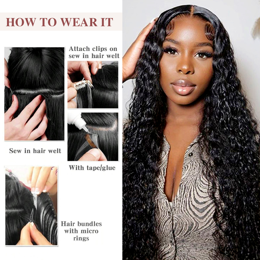 Wholesale & Custom Water Wave Human Hair Bundles 100% Virgin Human Hair Extensions Natural Black